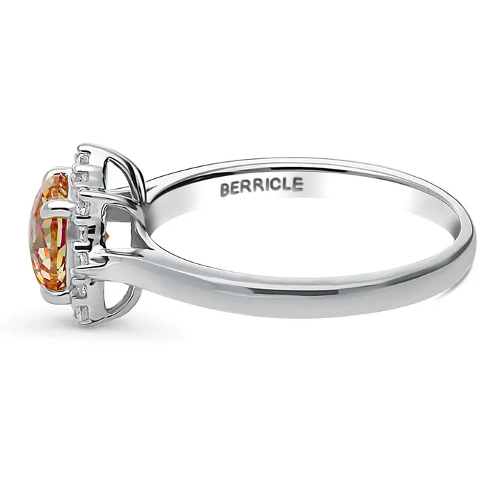 Rings BERRICLE Halo Sunburst Red Orange CZ Ring in Sterling Silver