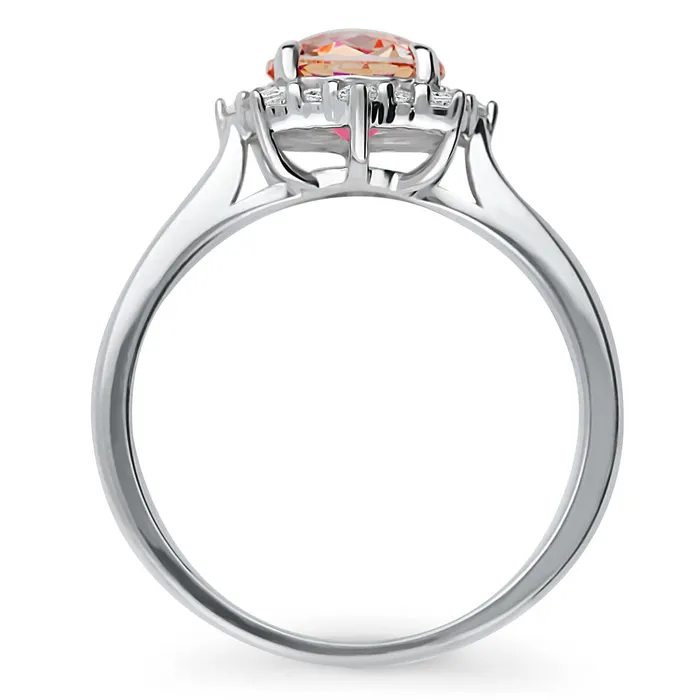 Rings BERRICLE Halo Sunburst Red Orange CZ Ring in Sterling Silver