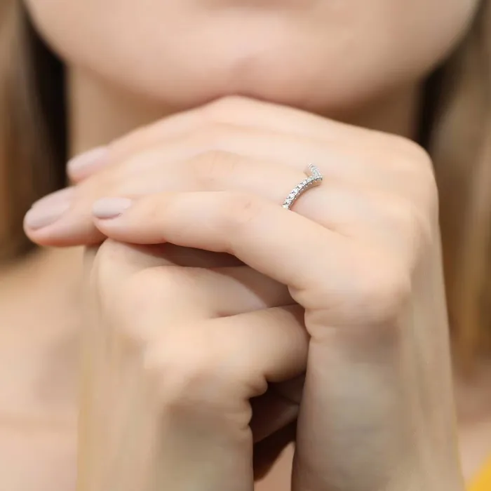 Rings BERRICLE Halo Wishbone Blue CZ Split Shank Ring Set in Sterling Silver