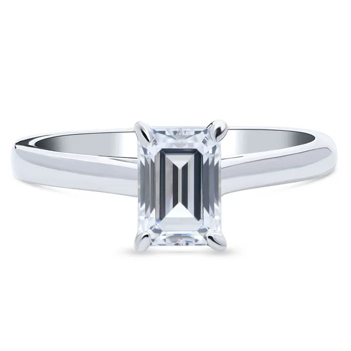 Rings BERRICLE Solitaire 1ct Emerald Cut CZ Ring in Sterling Silver