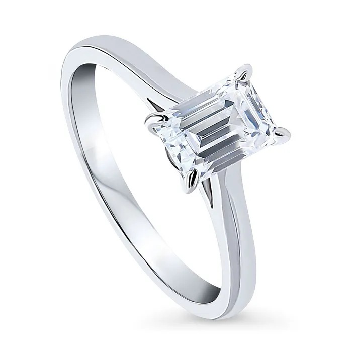 Rings BERRICLE Solitaire 1ct Emerald Cut CZ Ring in Sterling Silver