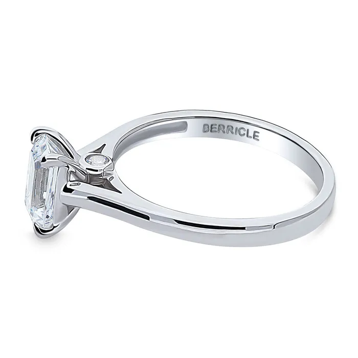 Rings BERRICLE Solitaire 1ct Emerald Cut CZ Ring in Sterling Silver