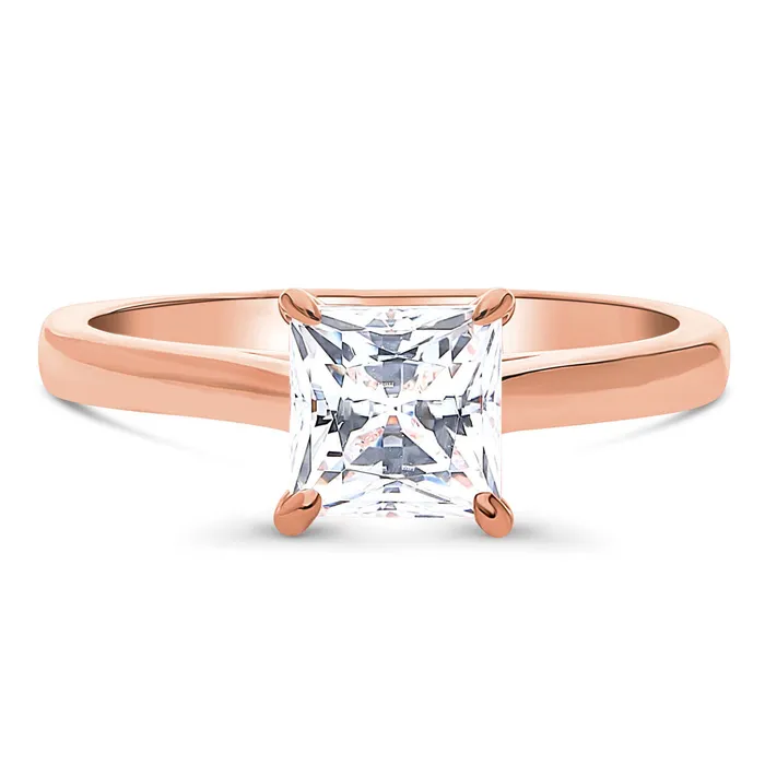 Rings BERRICLE Solitaire Princess CZ Ring in Rose Gold Plated Sterling Silver