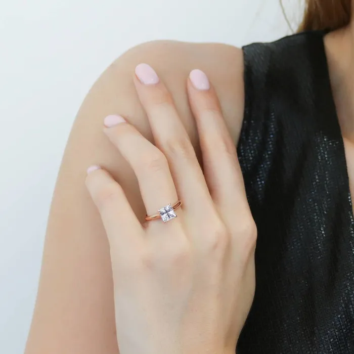 Rings BERRICLE Solitaire Princess CZ Ring in Rose Gold Plated Sterling Silver