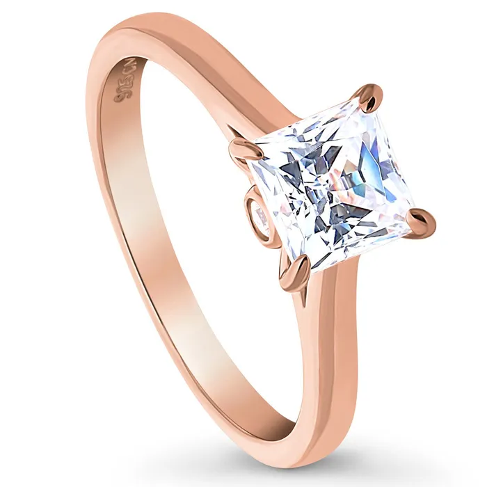 Rings BERRICLE Solitaire Princess CZ Ring in Rose Gold Plated Sterling Silver