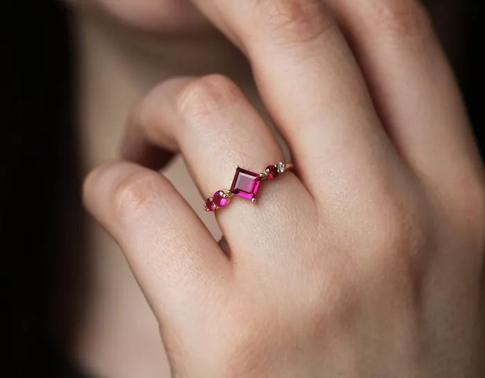 Rings Capucinne Gigi Pink Tourmaline Rubis Diamonds Cluster Ring Ready to Ship