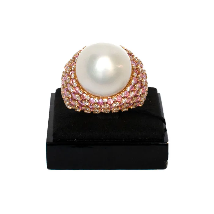 Rings Digo Ring 18 Carat Pink Gold Brilliant Cut Diamonds Pearls Sapphires Size 7 Digo