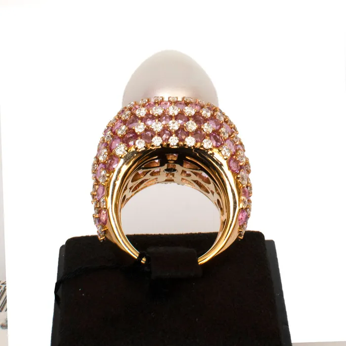 Rings Digo Ring 18 Carat Pink Gold Brilliant Cut Diamonds Pearls Sapphires Size 7 Digo