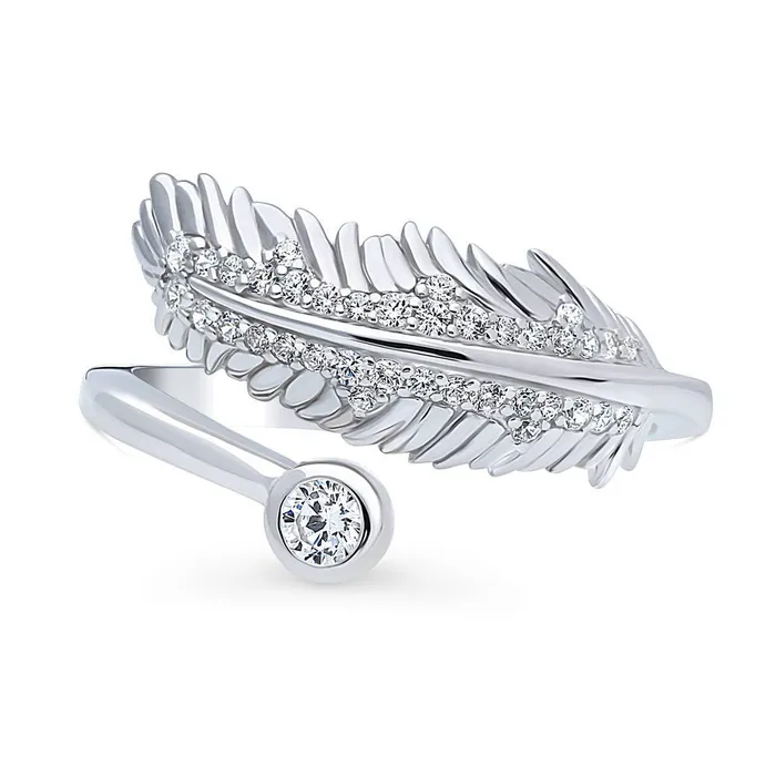 Rings Feather Bypass CZ Ring in Sterling Silver BERRICLE