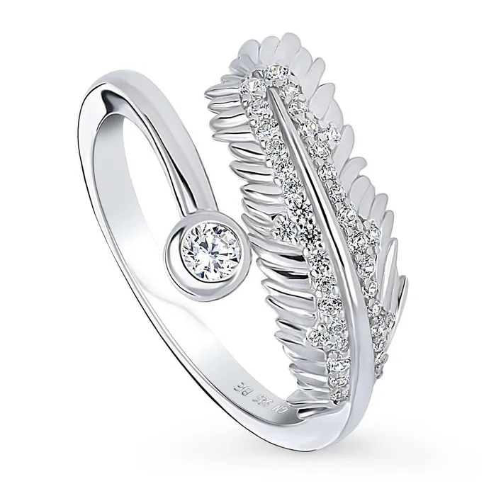 Rings Feather Bypass CZ Ring in Sterling Silver BERRICLE