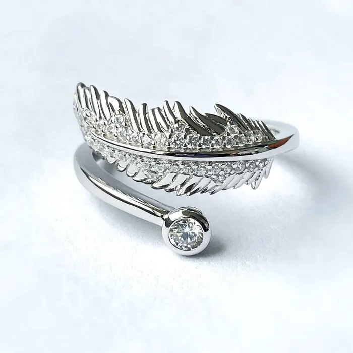 Rings Feather Bypass CZ Ring in Sterling Silver BERRICLE