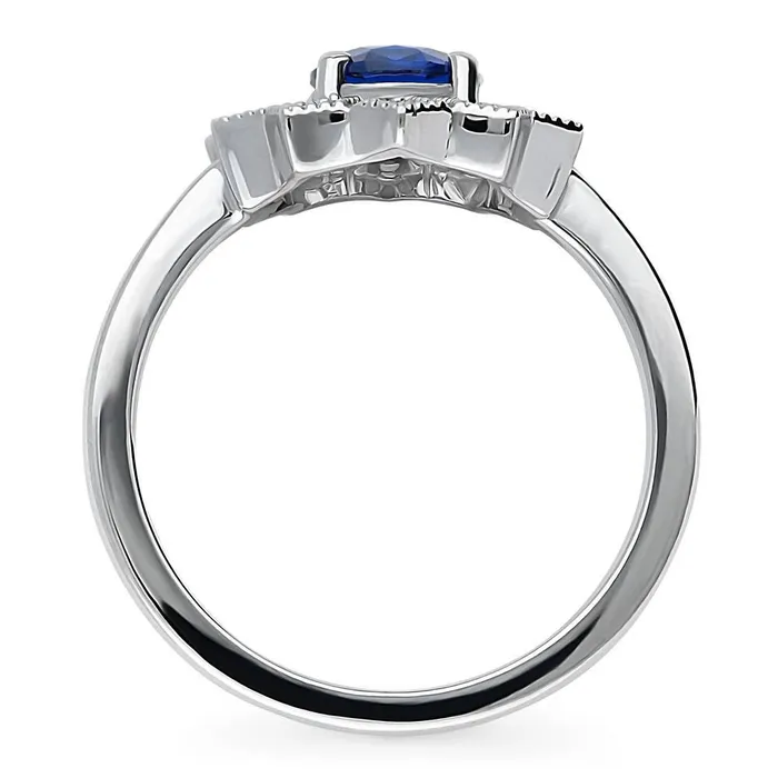 Rings Flower Halo Blue CZ Ring in Sterling Silver BERRICLE