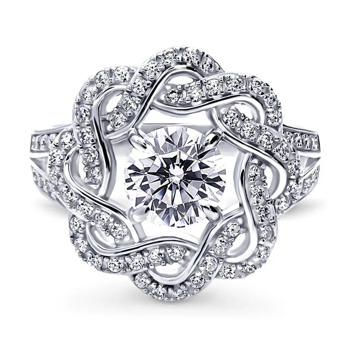Rings Flower Woven CZ Split Shank Ring in Sterling Silver BERRICLE