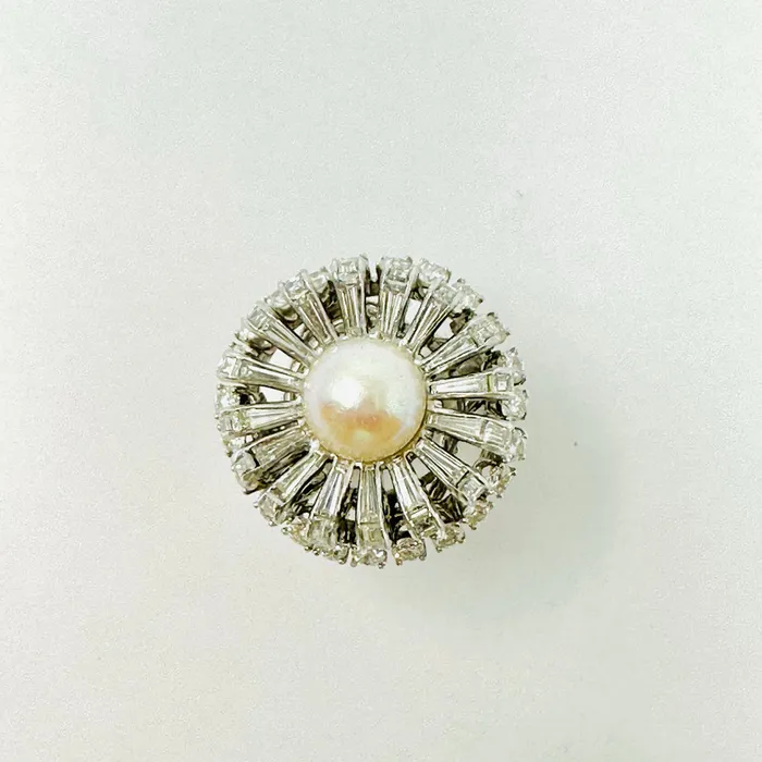 Rings Jewelry Platinum Crown Style Ring with Pearl and Diamonds
