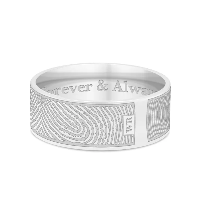 Rings Legacy Touch Dual Print 8mm White Gold Flat Fingerprint Ring