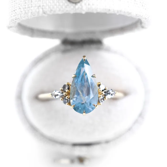 Rings Pastel Blue Sapphire ring with salt pepper accent diamonds Ready to Ship Capucinne