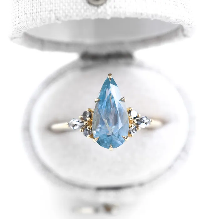 Rings Pastel Blue Sapphire ring with salt pepper accent diamonds Ready to Ship Capucinne