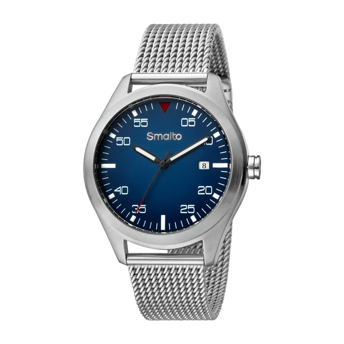 Rings Smalto Smalto Mens Stainless Steel Watch With Mesh Band Blue Dial