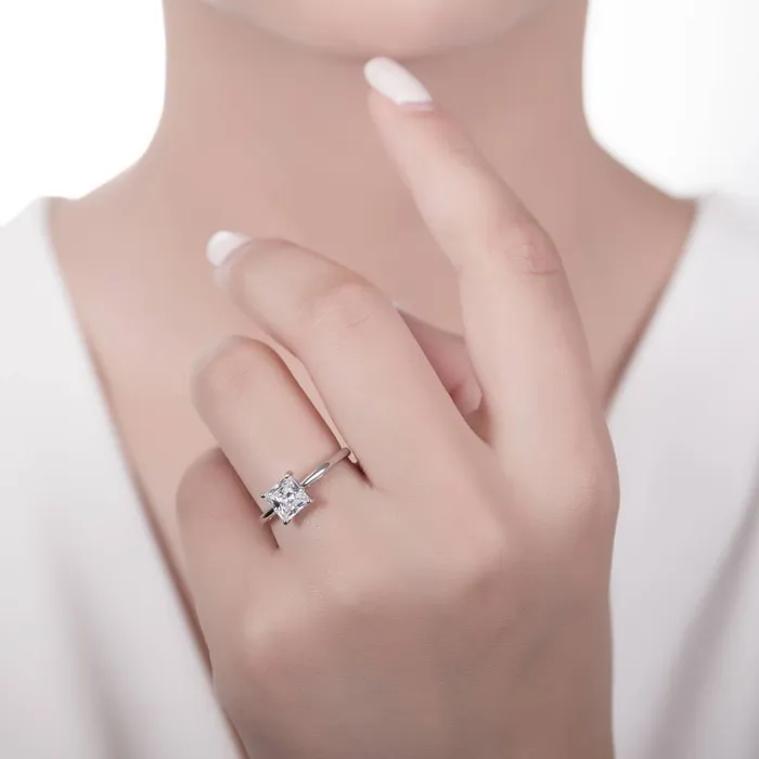 Rings Solitaire 16ct Princess CZ Ring in Sterling Silver BERRICLE