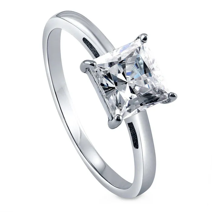 Rings Solitaire 16ct Princess CZ Ring in Sterling Silver BERRICLE