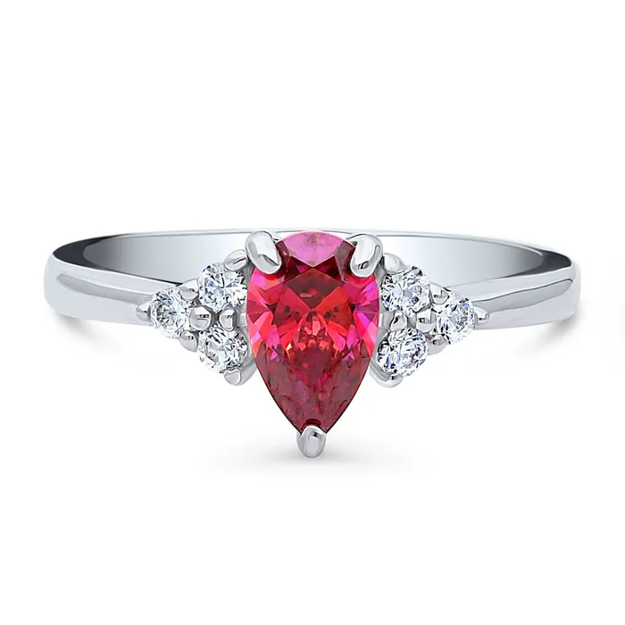 Rings Solitaire Red Pear CZ Ring in Sterling Silver 08ct BERRICLE