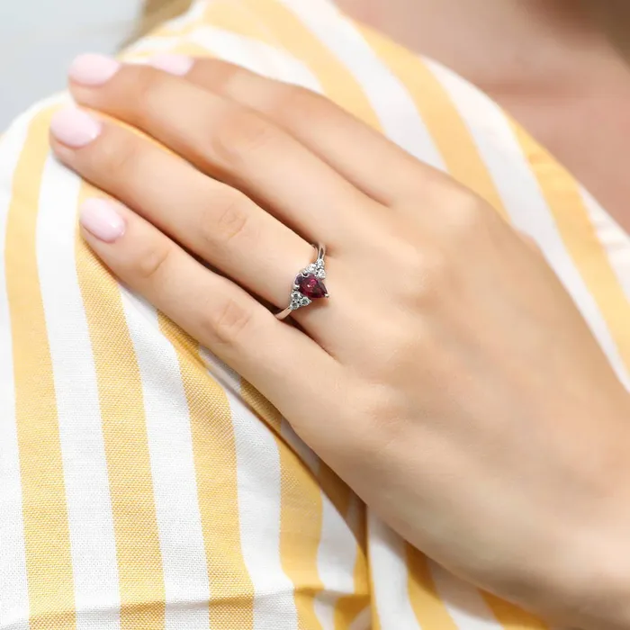 Rings Solitaire Red Pear CZ Ring in Sterling Silver 08ct BERRICLE