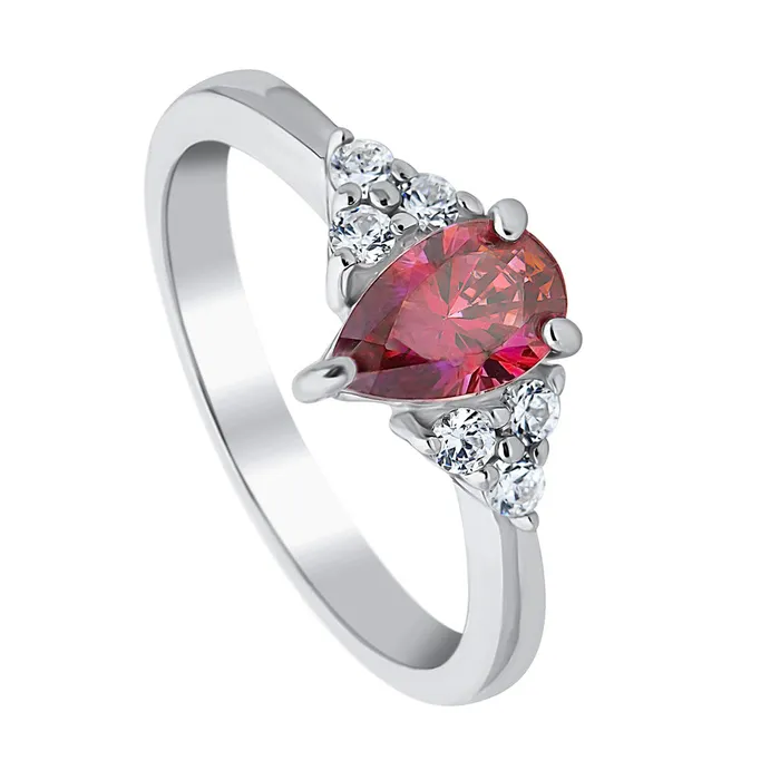 Rings Solitaire Red Pear CZ Ring in Sterling Silver 08ct BERRICLE