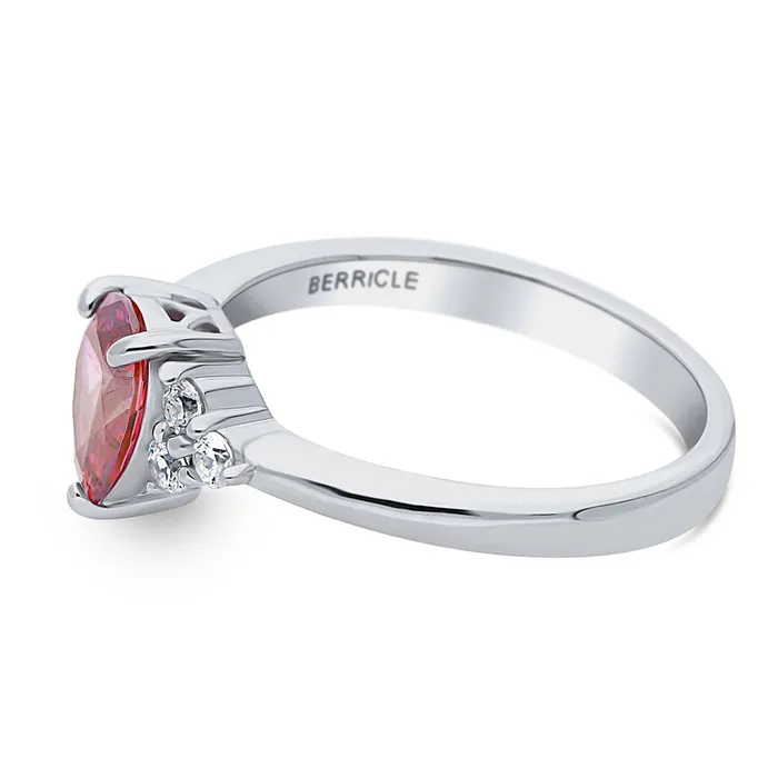 Rings Solitaire Red Pear CZ Ring in Sterling Silver 08ct BERRICLE