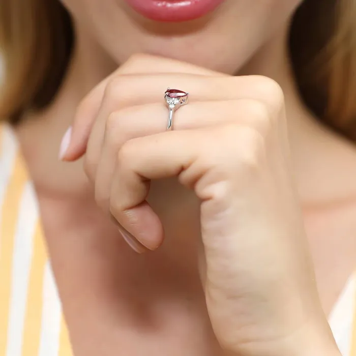 Rings Solitaire Red Pear CZ Ring in Sterling Silver 08ct BERRICLE