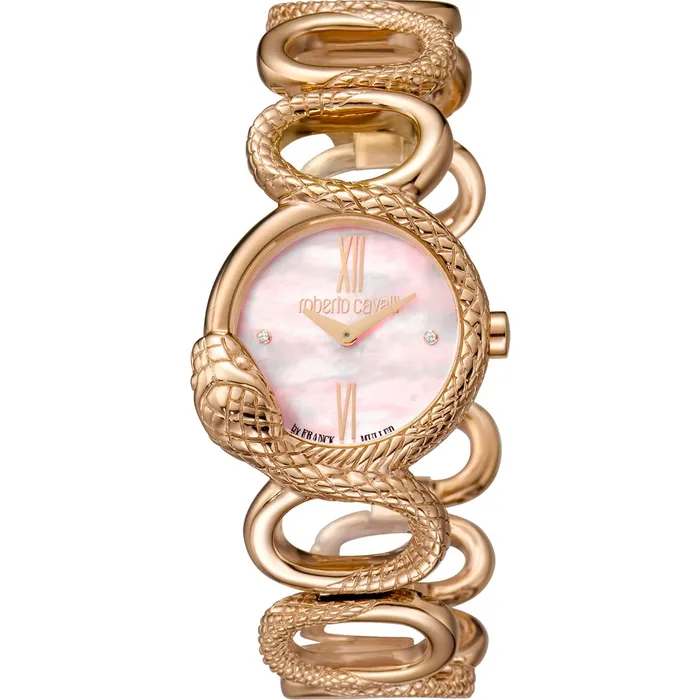 Roberto Cavalli Ladies Watch With Pink Mother Of Pearl Dial Ip Rosegold Metal Bracelet Roberto Cavalli Bracelets