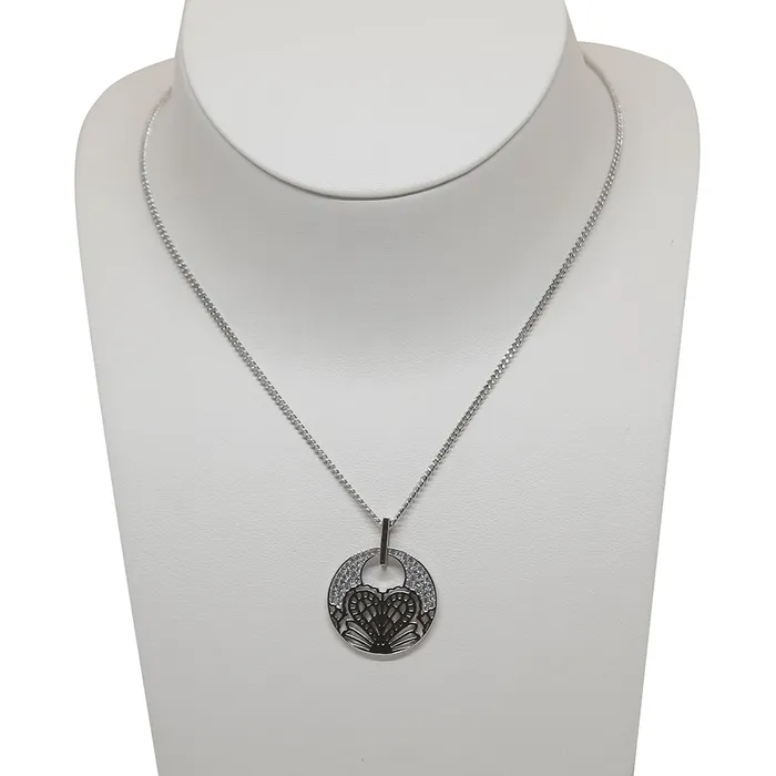 Rochas Necklace Silver Color Round Pendant With Stone Rochas Necklaces