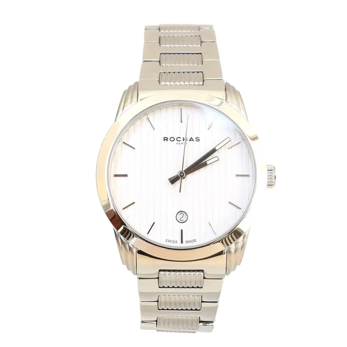 Rochas Rochas MenS Watch Silver Color Stainless Steel CaseWhite Dial With Date Bracelets