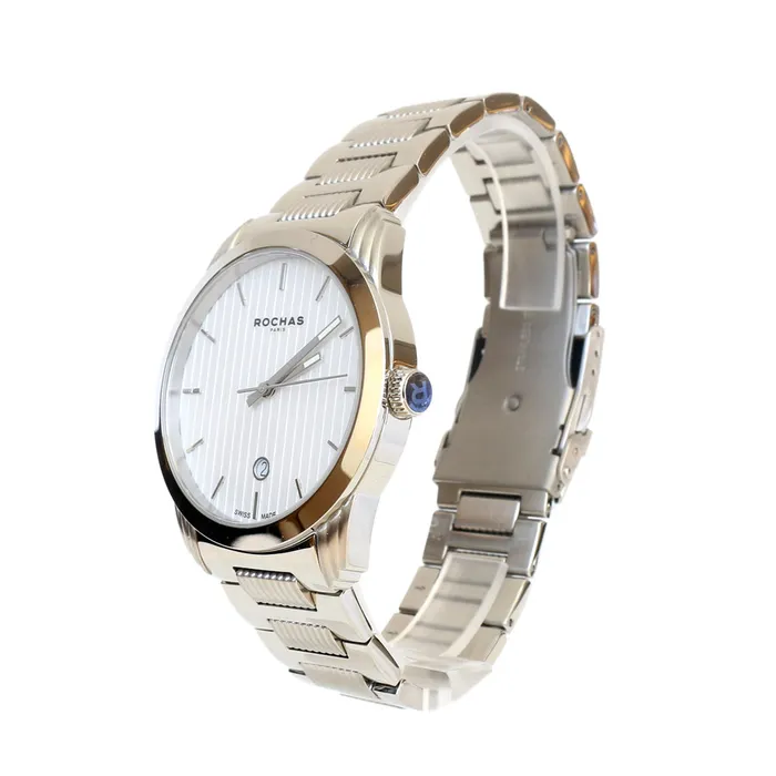 Rochas Rochas MenS Watch Silver Color Stainless Steel CaseWhite Dial With Date Bracelets