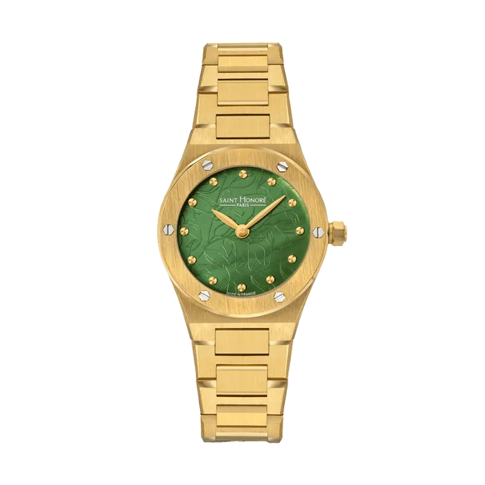 Saint Honore Haussman Womens Green Dial Stainless Steel Gold Plated Bracelet Watch Saint Honore Bracelets