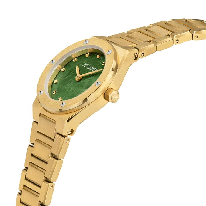 Saint Honore Haussman Womens Green Dial Stainless Steel Gold Plated Bracelet Watch Saint Honore Bracelets
