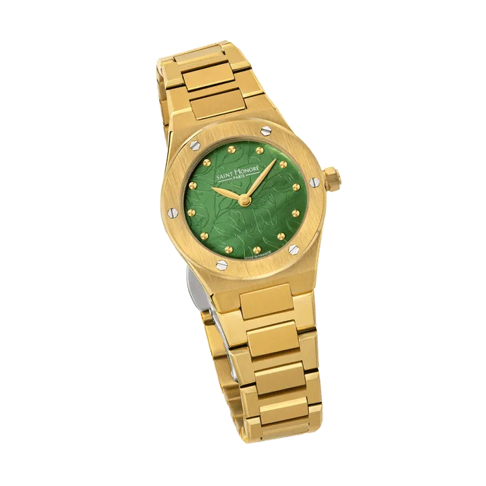 Saint Honore Haussman Womens Green Dial Stainless Steel Gold Plated Bracelet Watch Saint Honore Bracelets