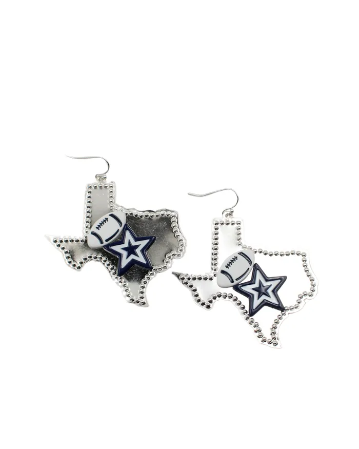 SEPT2024 Earrings Game Day Texas Star Silver Earrings
