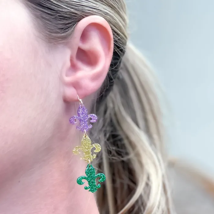 Shimmer Fleur De Lis Trio Dangle Earrings Prep Obsessed VP Earrings