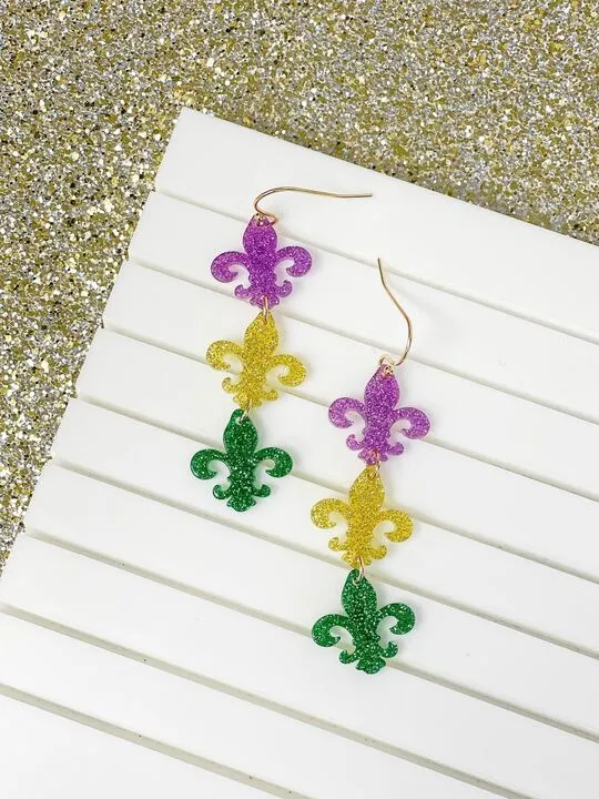 Shimmer Fleur De Lis Trio Dangle Earrings Prep Obsessed VP Earrings