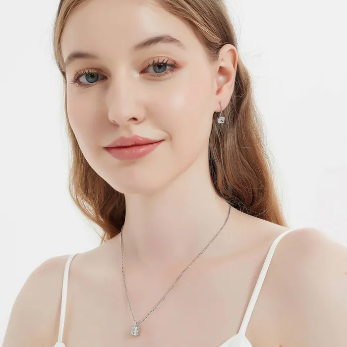 Solitaire Asscher CZ Set in Sterling Silver BERRICLE Earrings
