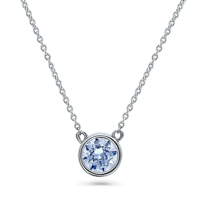 Solitaire Blue Bezel CZ Necklace in Sterling Silver 08ct BERRICLE Necklaces