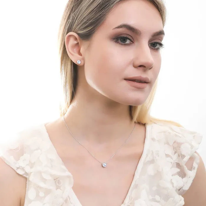 Solitaire Blue Bezel CZ Necklace in Sterling Silver 08ct BERRICLE Necklaces