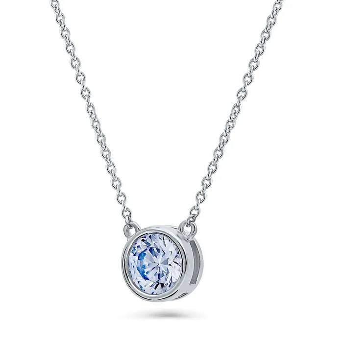 Solitaire Blue Bezel CZ Necklace in Sterling Silver 08ct BERRICLE Necklaces