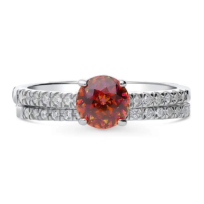 Solitaire Kaleidoscope Red Orange CZ Ring Set in Sterling Silver BERRICLE Rings