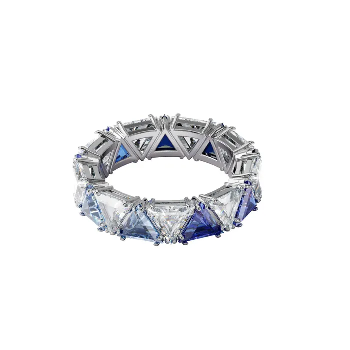 Swarovski Rings Swarovski Millenia Cocktail Ring Triangle Cut Crystals Blue Rhodium Plated