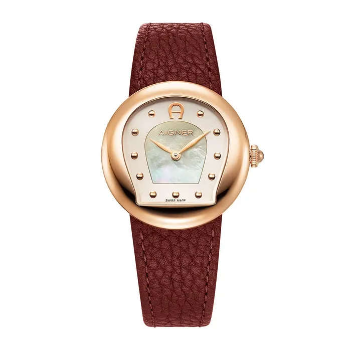 Watches Aigner Aigner Biella Ladies MotherofPearl Dial Rose Gold Case Brown Leather Strap Watch
