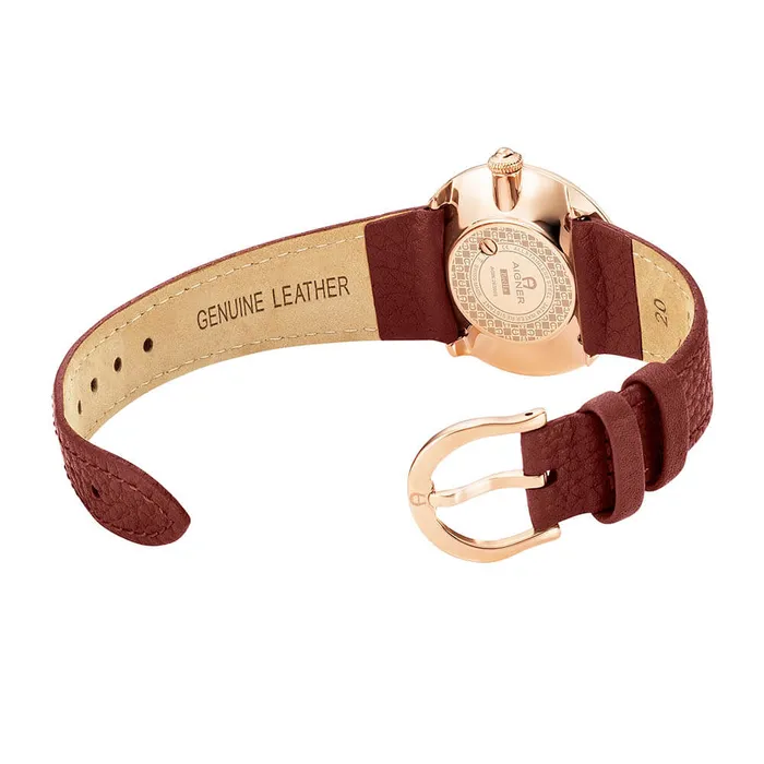 Watches Aigner Aigner Biella Ladies MotherofPearl Dial Rose Gold Case Brown Leather Strap Watch