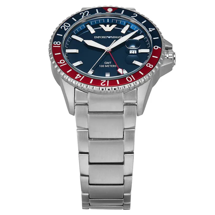 Watches Emporio Armani Emporio Armani World Explorer Diver GMT Gents Blue Dial Stainless Steel Watch