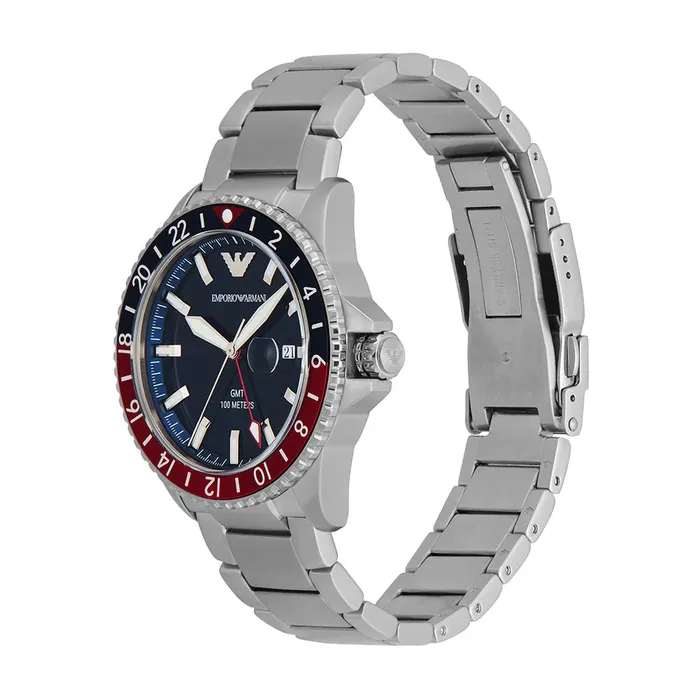 Watches Emporio Armani Emporio Armani World Explorer Diver GMT Gents Blue Dial Stainless Steel Watch