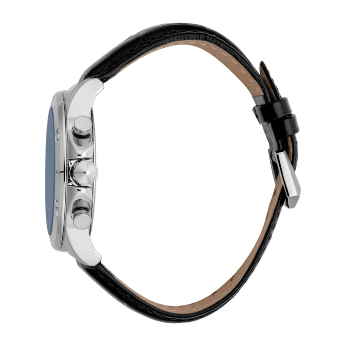 Watches Just Cavalli Just Cavalli Young Gents Blue Dial Stainless Steel Silver Case Black Leather Starp Watch